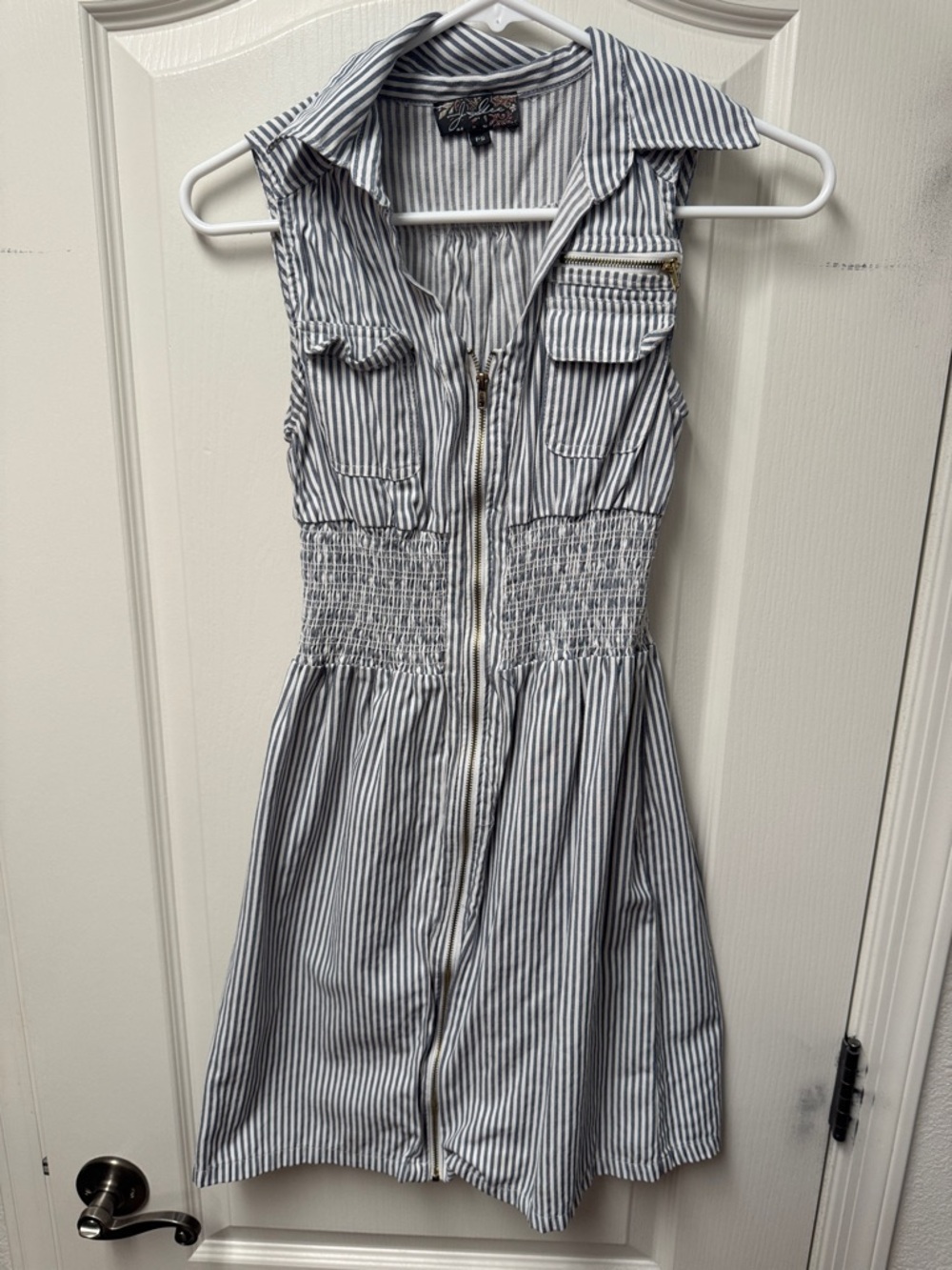 Sleeveless Striped Zip-Front Shirt Dress